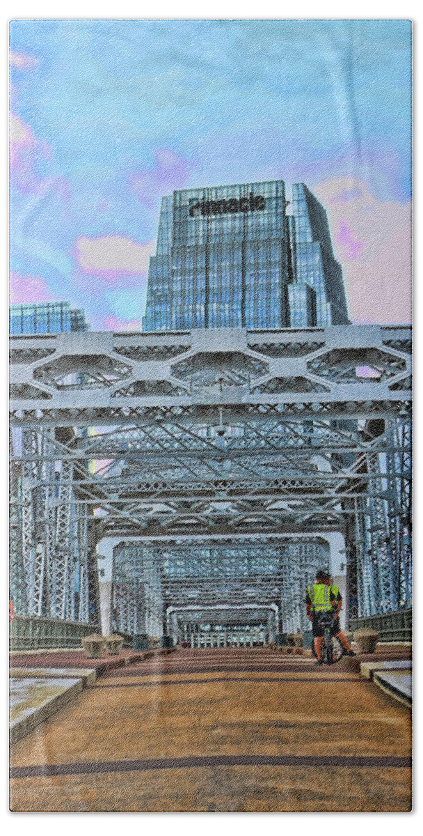 Bridge Bath Towel featuring the photograph The John Seigenthaler Pedestrian Bridge # 2 - Nashville by Allen Beatty