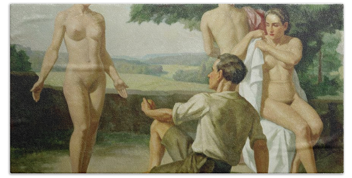 Ivo Saliger Bath Towel featuring the painting The judgement of Paris, 1939 Canvas. by Ivo Saliger