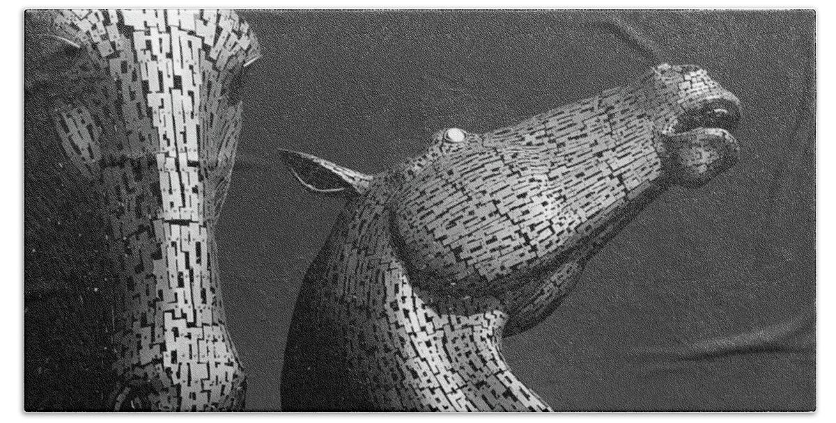 Kelpies Hand Towel featuring the photograph The Kelpies by Dave Bowman
