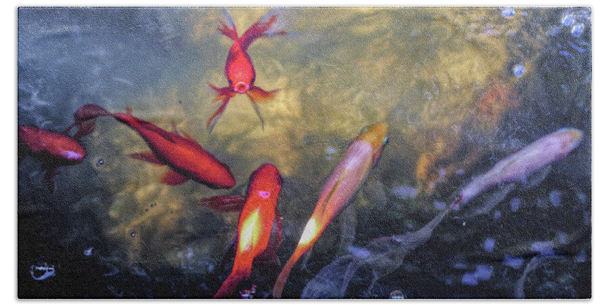 Koi Bath Towel featuring the digital art The Koi Pond by Susan Hope Finley