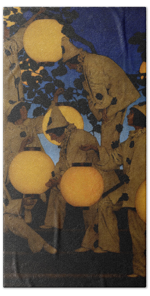 Maxfield Parrish Hand Towel featuring the painting The Lantern Bearers, 1908 by Maxfield Parrish