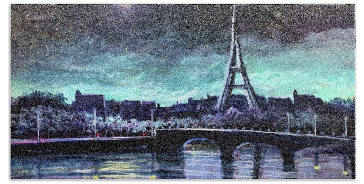 Paris Hand Towel featuring the painting The Lights of Paris by Rand Burns