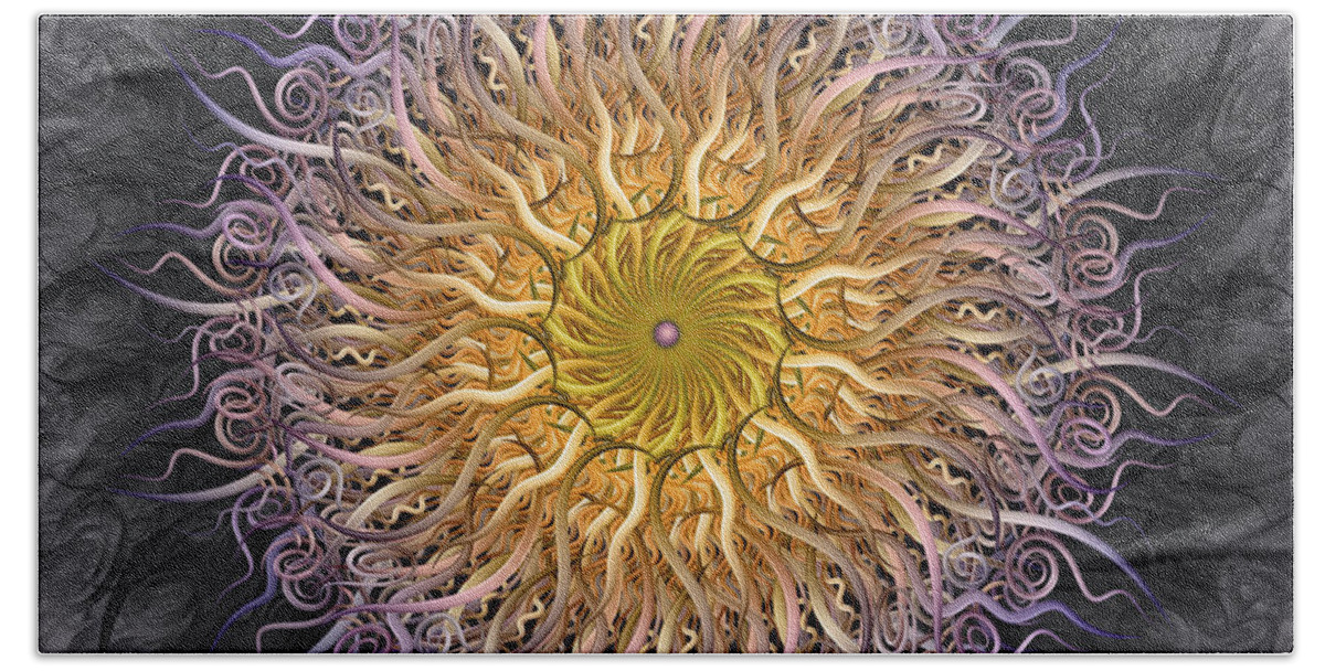 Pinwheel Mandala Bath Towel featuring the digital art The Lights Of Spiral Serenity by Becky Titus