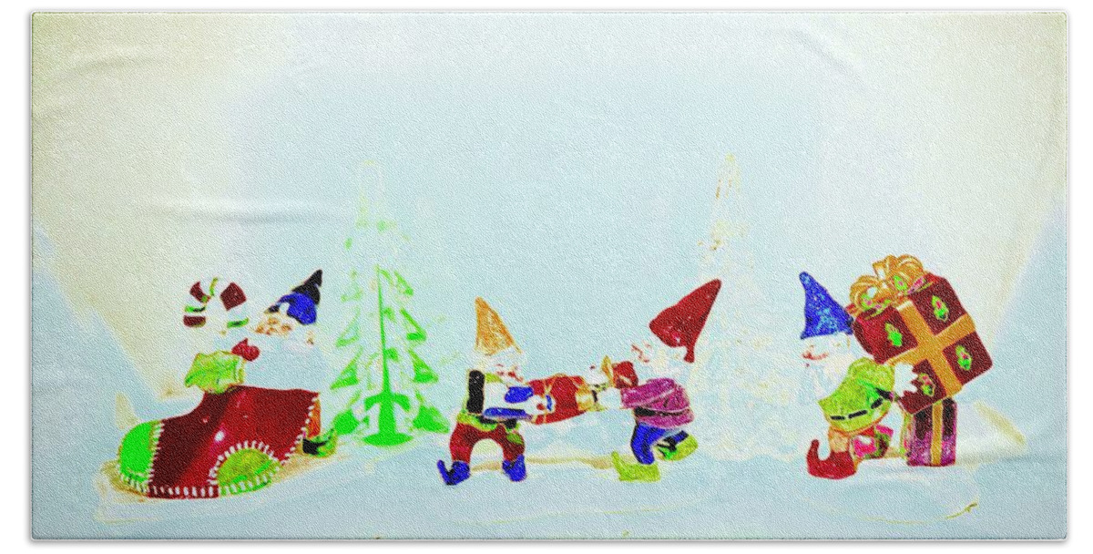 Still Life Hand Towel featuring the mixed media Santa Is Packing His Sleigh by Alida M Haslett