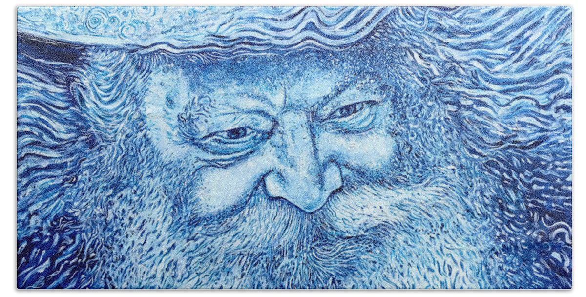 Rabbi Bath Towel featuring the painting The Lubavitcher Rebbe Blue by Yom Tov Blumenthal