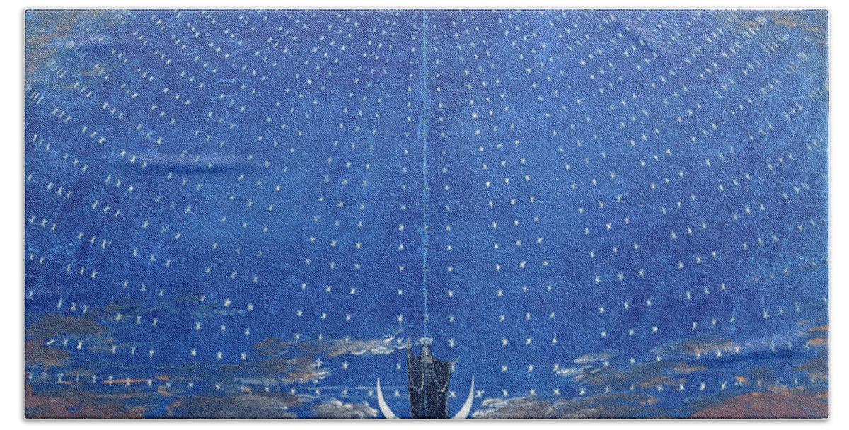 Karl Friedrich Schinkel Hand Towel featuring the painting The Magic Flute Opera by Wolfgang Amadeus Mozart, 1815 by Karl Friedrich Schinkel