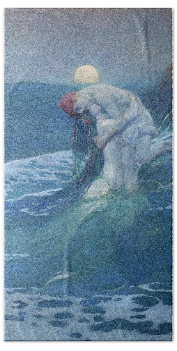 Howard Pyle Mermaid Hand Towel featuring the painting The Mermaid, 1910 by Howard Pyle