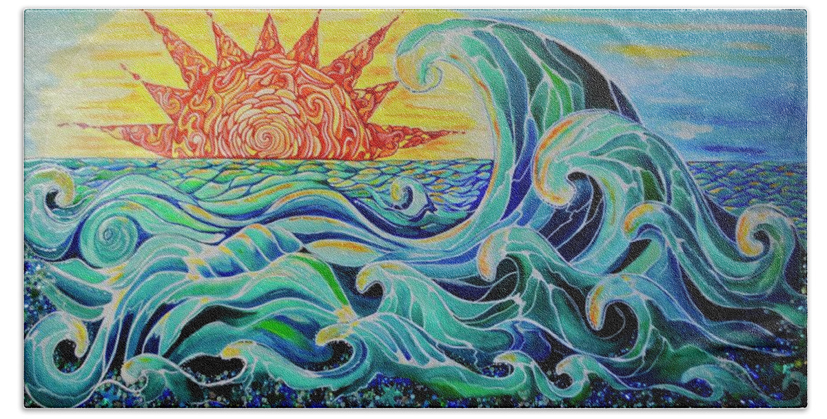 Waves Hand Towel featuring the painting The Mother Wave by Patricia Arroyo
