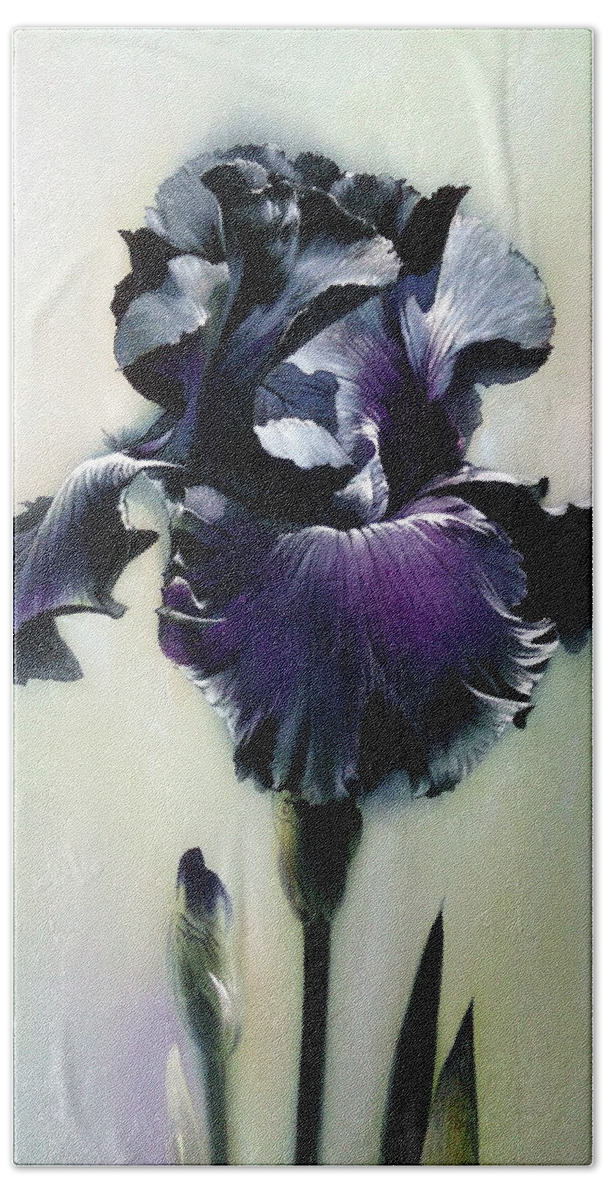 Russian Artists New Wave Bath Towel featuring the painting The Night. Black Iris Fragment by Alina Oseeva