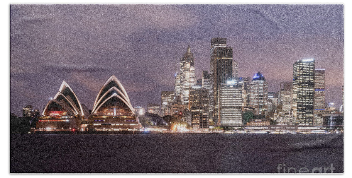 Australia Bath Towel featuring the photograph the night of Sydney by Didier Marti