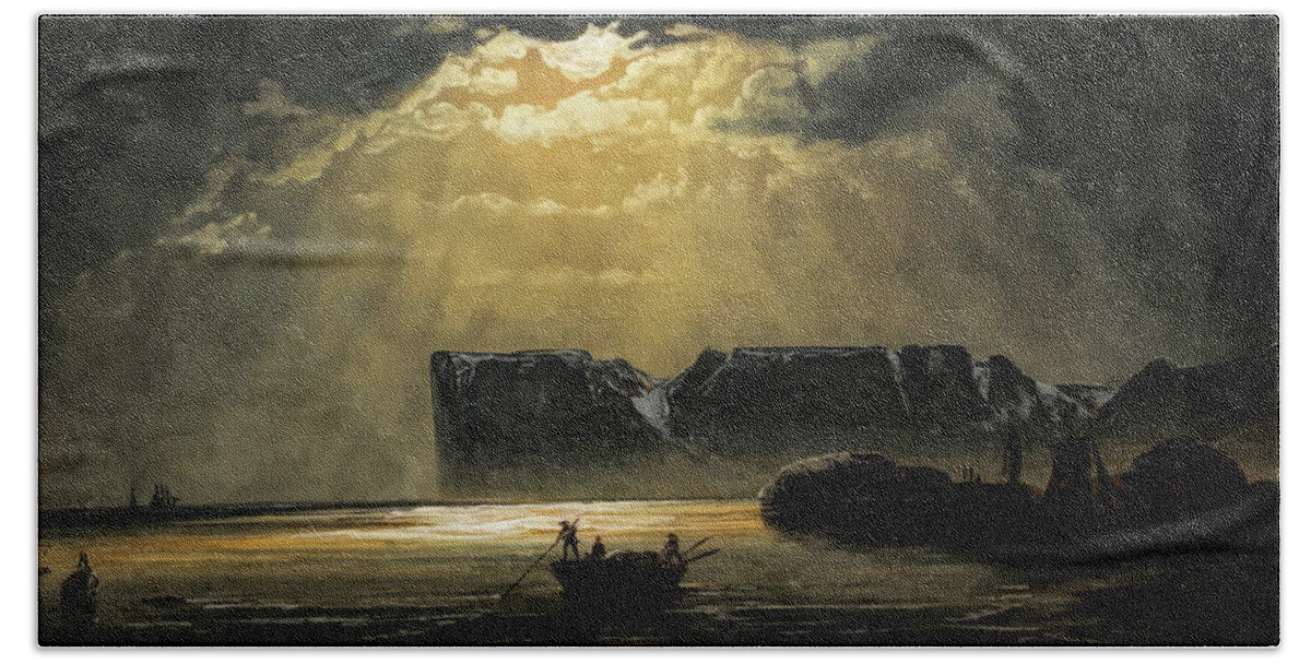 Peder Balke Hand Towel featuring the painting The North Cape by Moonlight                          by Peder Balke