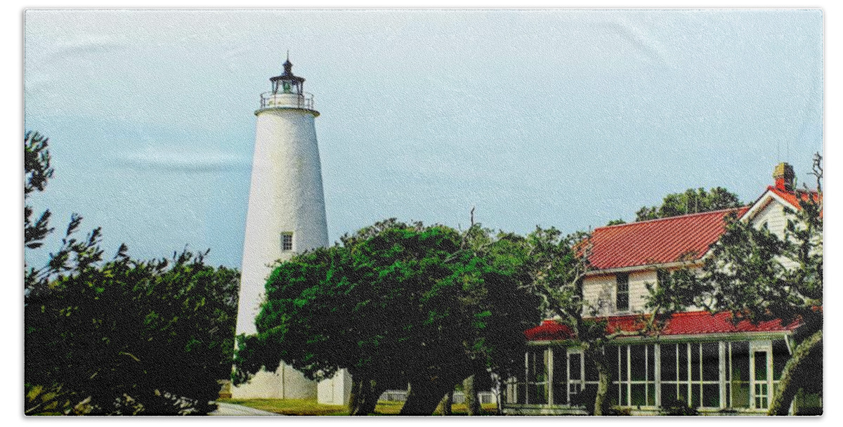 Island Of Ocracoke Island Hand Towel featuring the photograph The Ocracoke Lighthouse by M Three Photos