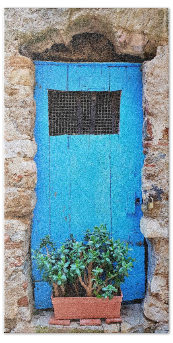 Doors Hand Towel featuring the photograph The Old Blue Door by Andrea Whitaker