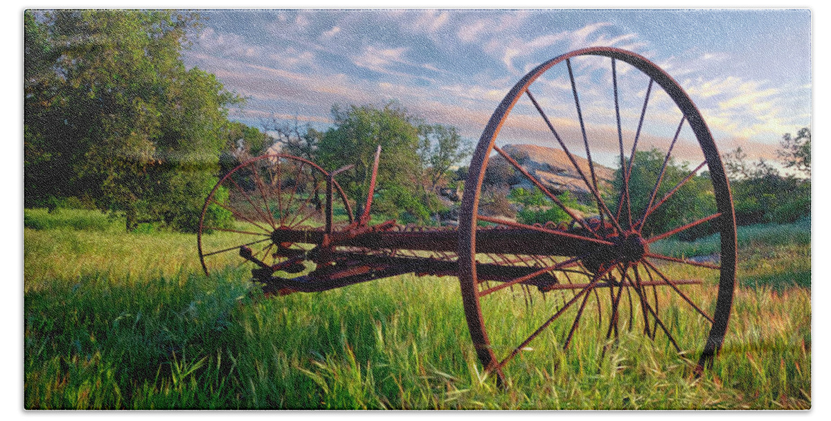 Mower Hand Towel featuring the photograph The Old Hay Rake 2 by Endre Balogh