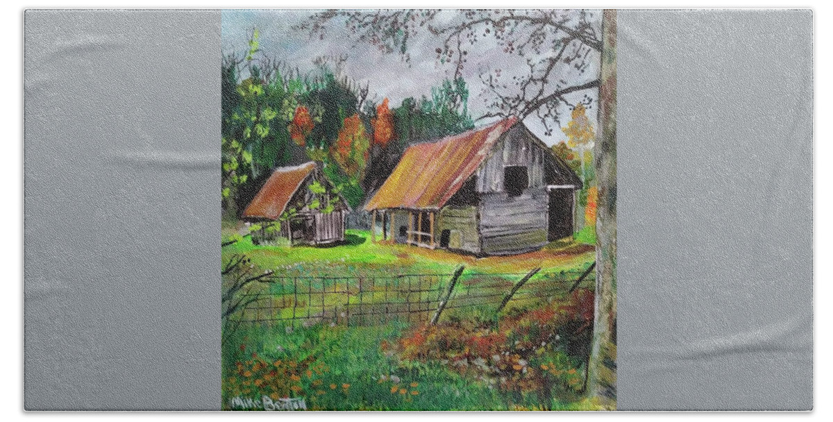 Old Barn Hand Towel featuring the painting The Old Place by Mike Benton