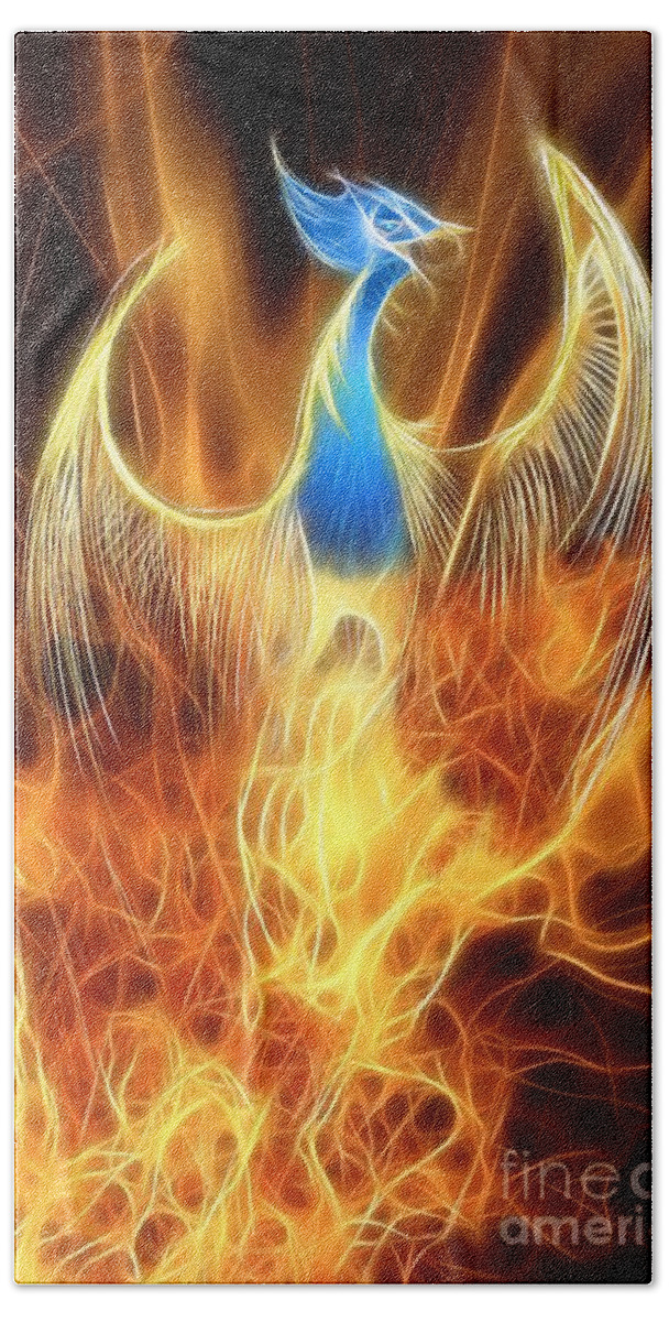 Mythology Bath Towel featuring the digital art The Phoenix rises from the ashes by John Edwards