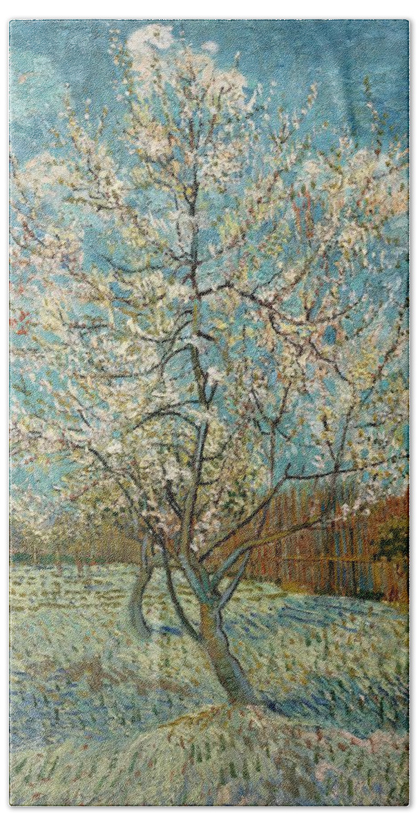 Oil On Canvas Bath Towel featuring the painting The Pink Peach Tree. by Vincent van Gogh -1853-1890-