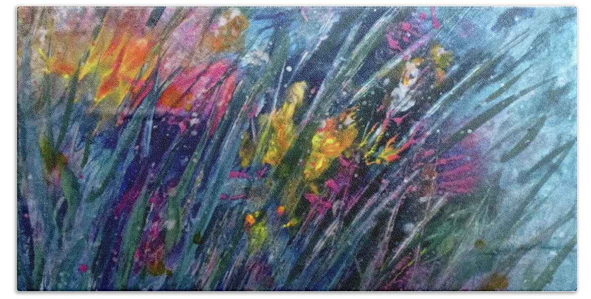 Flowers Bath Towel featuring the painting The Prairie Wind by Janice Nabors Raiteri