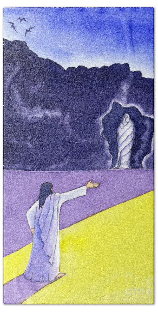 Lazarus Hand Towel featuring the painting The Raising Of Lazarus by Elizabeth Wang