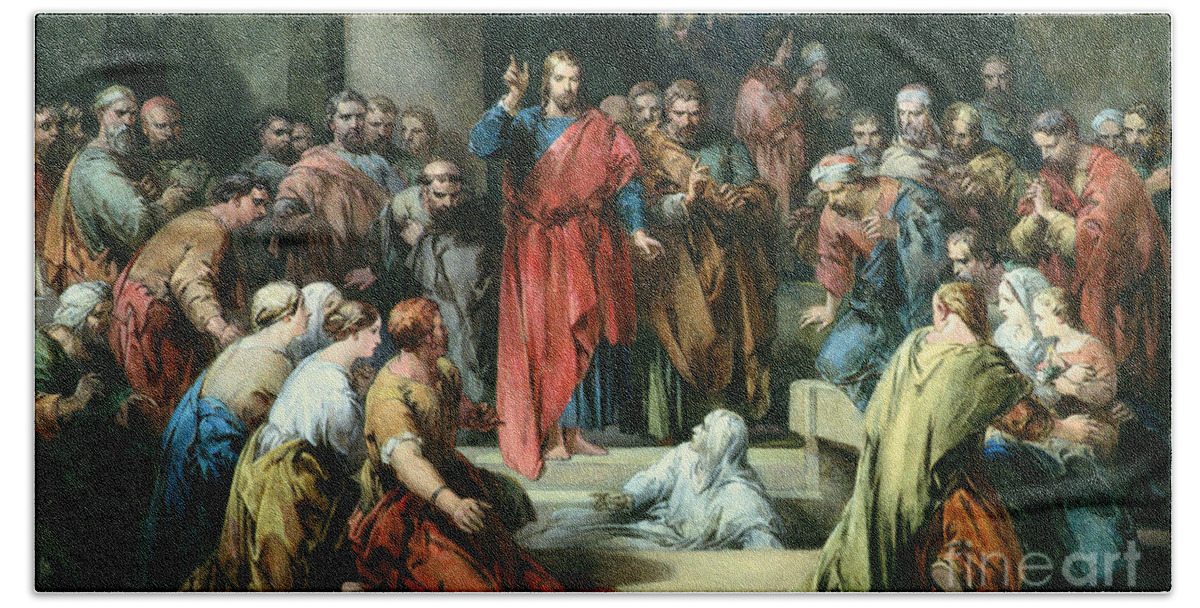Cattermole George (1800-68) Hand Towel featuring the painting The Raising Of Lazarus by George Cattermole