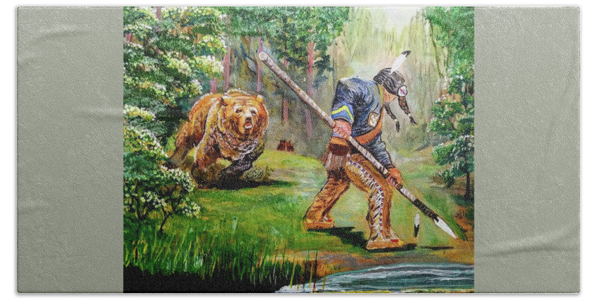 Bear Hand Towel featuring the painting The Scout by Mike Benton