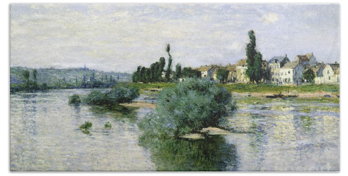 Monet Bath Towel featuring the painting The Seine At Lavacourt, 1880 By Monet by Claude Monet