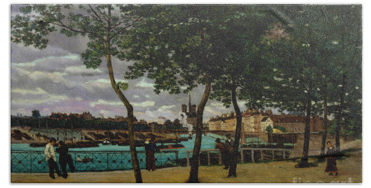 The Seine At Paris Bath Towel featuring the painting The Seine at Paris, 1871 by Armand Guillaumin