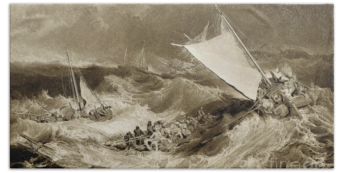 Turner Bath Towel featuring the drawing The Ship Wreck, 1807 by Charles Turner