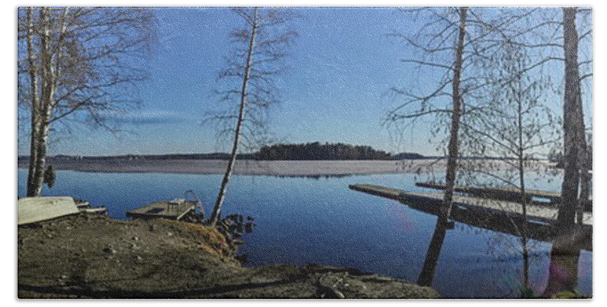 Finland Bath Towel featuring the photograph The spring view over the lake by Jouko Lehto