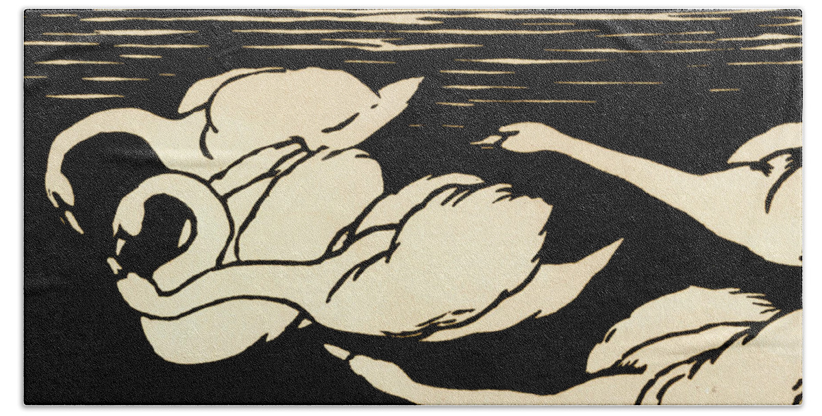 Vallotton Bath Towel featuring the painting The Swans, 1892 by Felix Vallotton