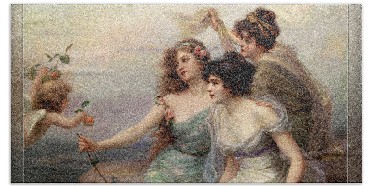 The Three Graces Bath Towel featuring the painting The Three Graces Die drei Grazien by Edouard Bisson by Rolando Burbon