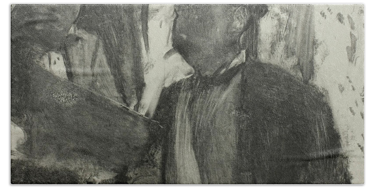 19th Century Art Bath Towel featuring the relief The Two Connoisseurs by Edgar Degas