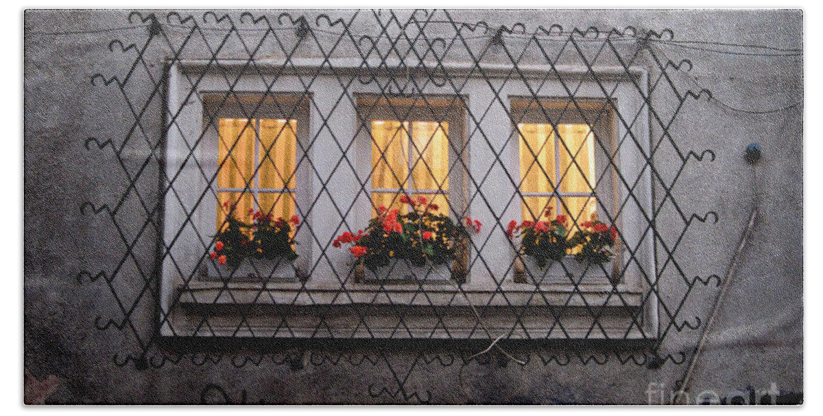 Street Bath Towel featuring the photograph The windows of Sofia by Yavor Mihaylov