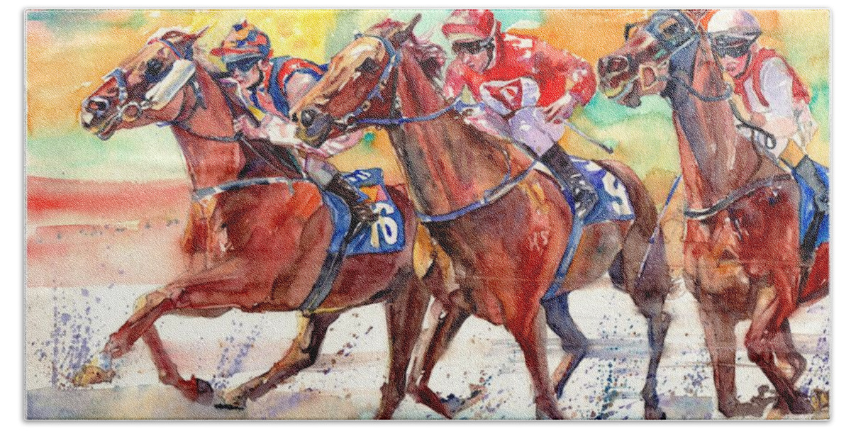 Horse Bath Sheet featuring the painting Thoroughbred Racing by Suzann Sines