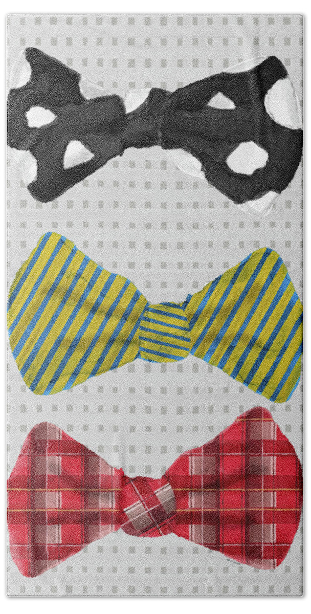 Bow Hand Towel featuring the painting Three Bow Ties by Lanie Loreth