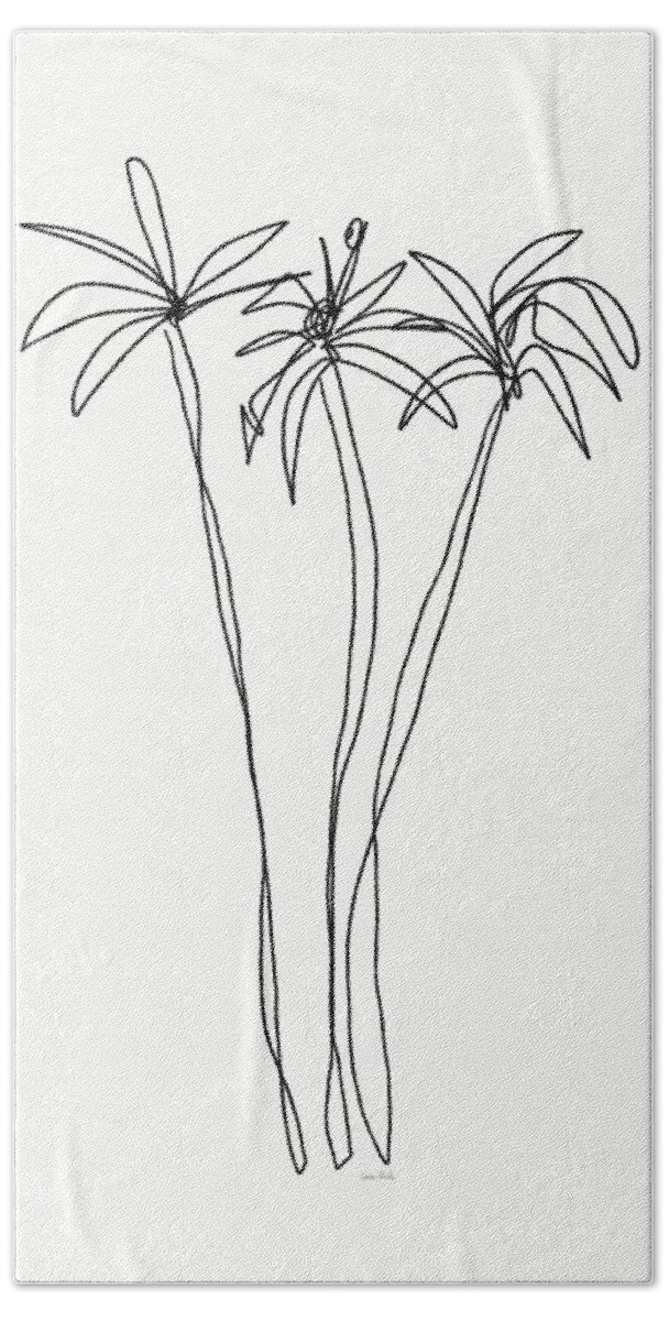Trees Bath Towel featuring the drawing Three Tall Palm Trees- Art by Linda Woods by Linda Woods