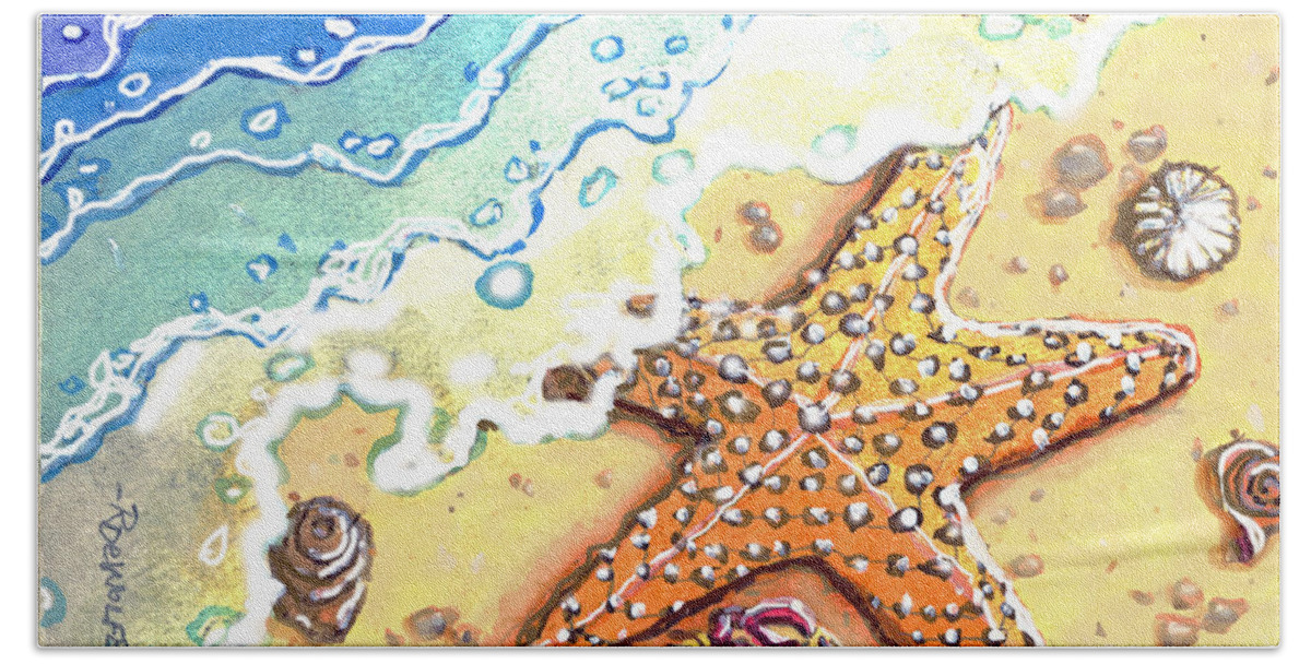Starfish Bath Towel featuring the painting Tidal Beach Starfish by Richard De Wolfe