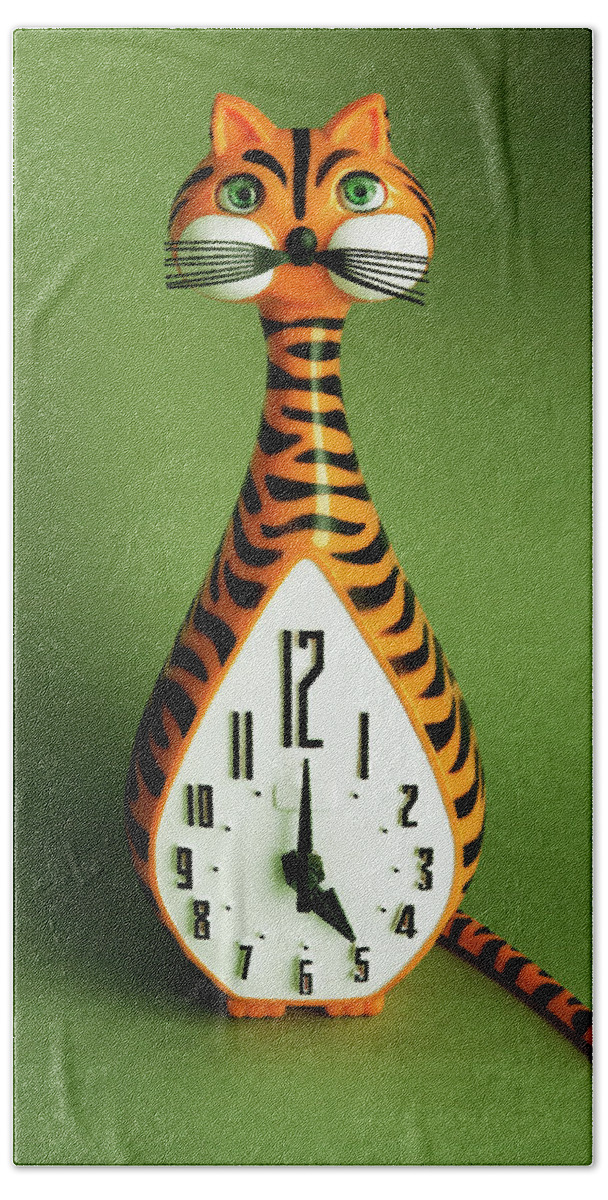 Animal Hand Towel featuring the drawing Tiger Cat Clock by CSA Images