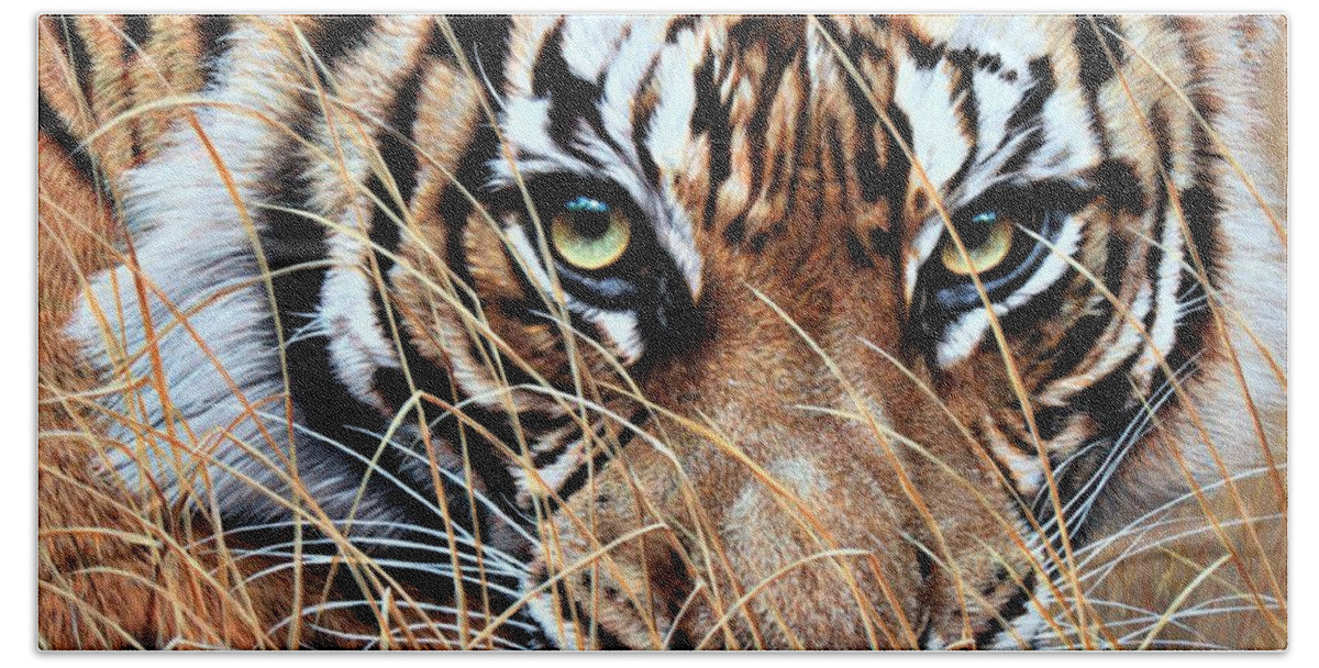 Paintings Bath Towel featuring the painting Tiger Eyes by Alan M Hunt by Alan M Hunt