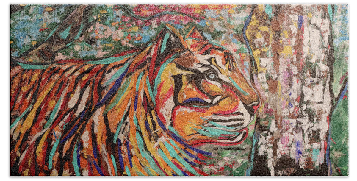 Painting Bath Towel featuring the painting Tiger by Jeff Jeudy