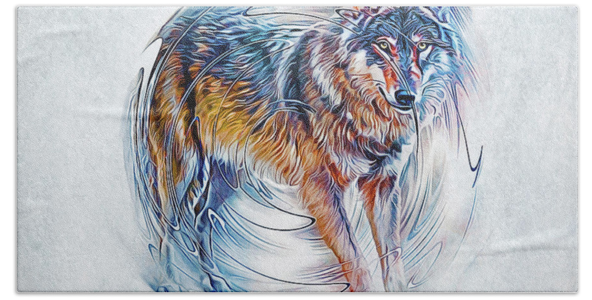 Wolf Bath Towel featuring the digital art Timber Wolf by Ian Mitchell