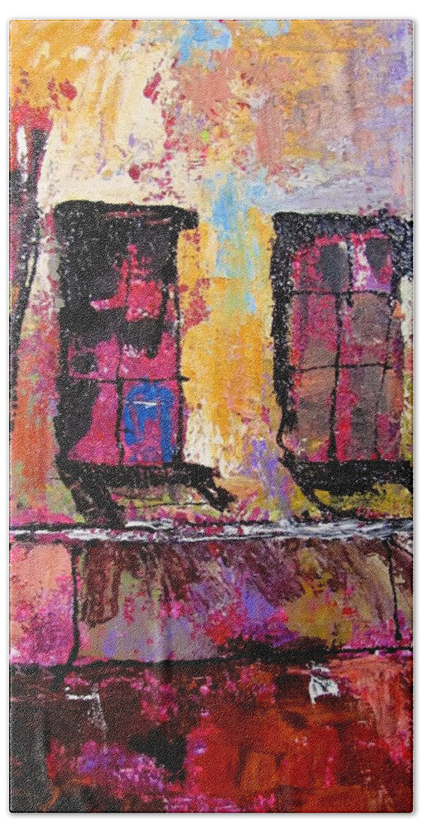 Old Building Bath Towel featuring the painting Time 1 by Barbara O'Toole