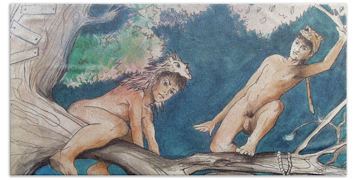 Lgbt Art Bath Towel featuring the drawing To The Trees by Rene Capone