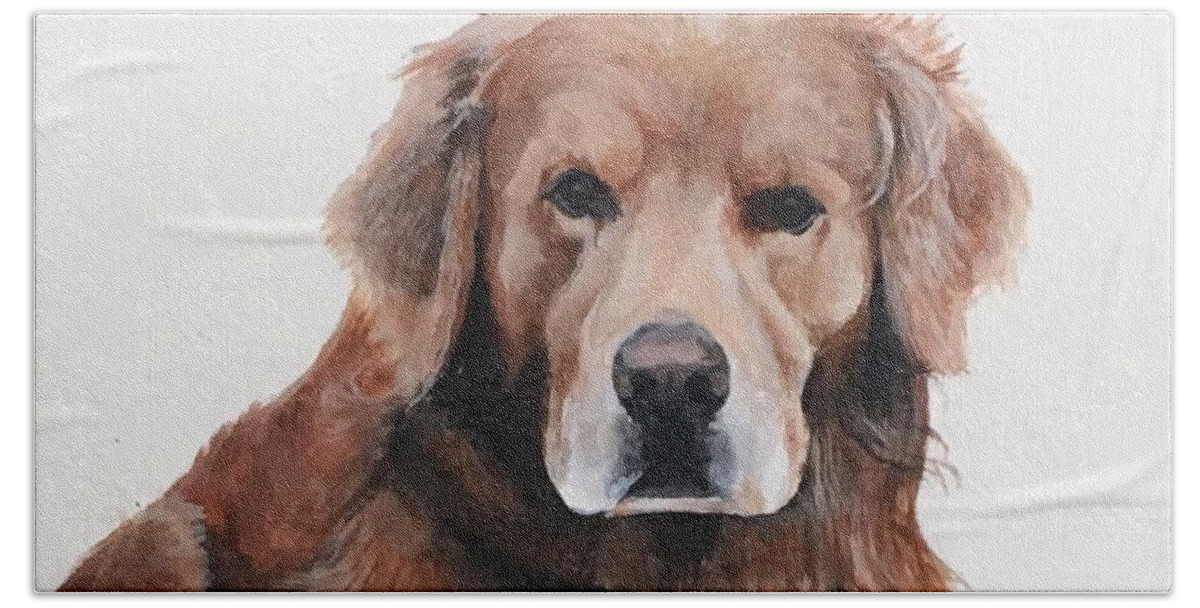 Golden Retriever Hand Towel featuring the painting Toby by Averi Iris