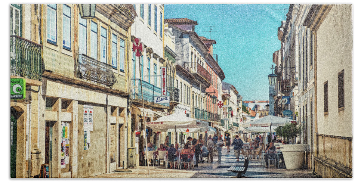 Portugal Bath Towel featuring the photograph Tomar Portugal Street Scene by Stuart Litoff