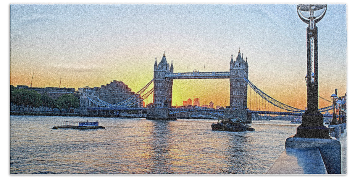 London Bath Towel featuring the photograph Tower Bridge at Sunset London UK United Kingdom England by Toby McGuire