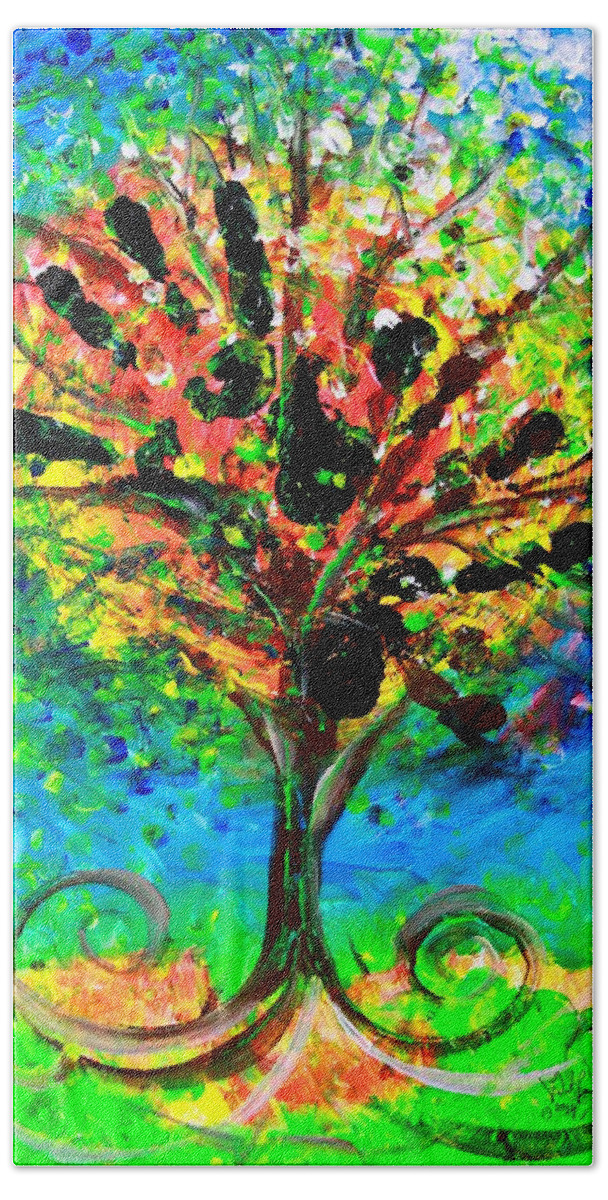 Tree Bath Towel featuring the painting Tree of Faith by J Vincent Scarpace