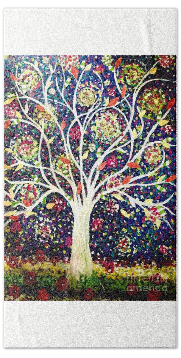 Tree Of Life Hand Towel featuring the painting Tree of Life by Jacqui Hawk