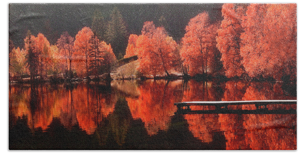 Autumn Bath Towel featuring the photograph Trees Facing Trees by Philippe Sainte-Laudy