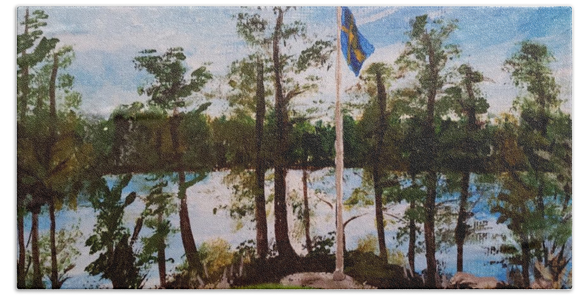 Trees Hand Towel featuring the painting Trees in the Swedish countryside by C E Dill